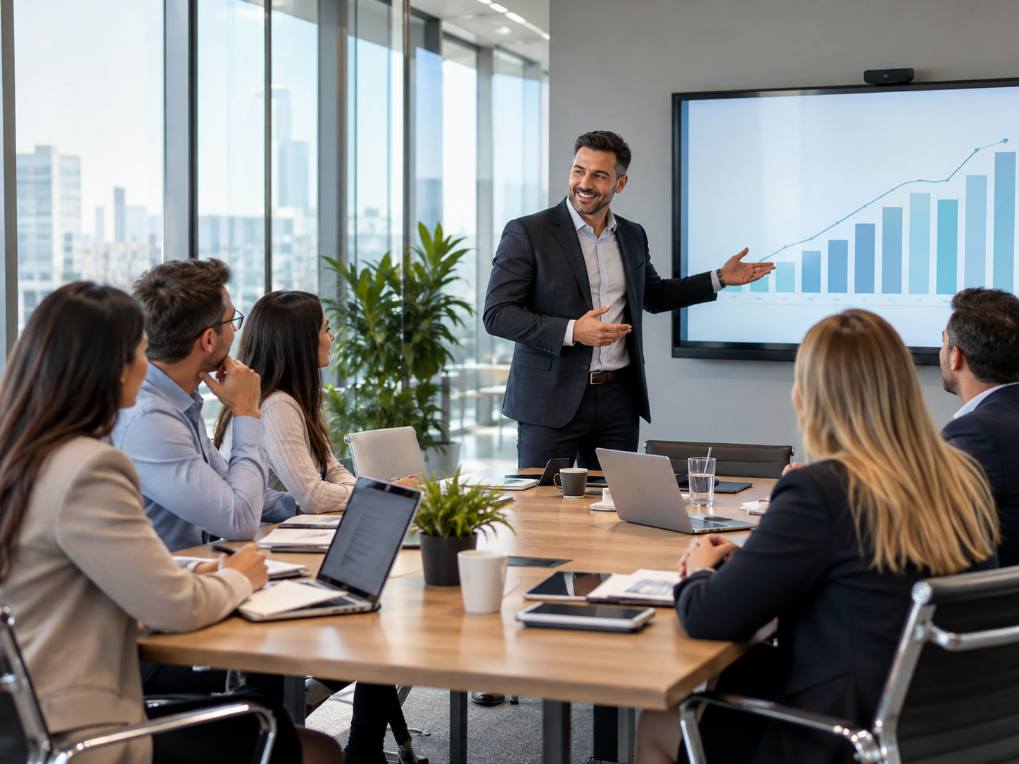 Taller de liderazgo y trabajo en equipo en sala corporativa
