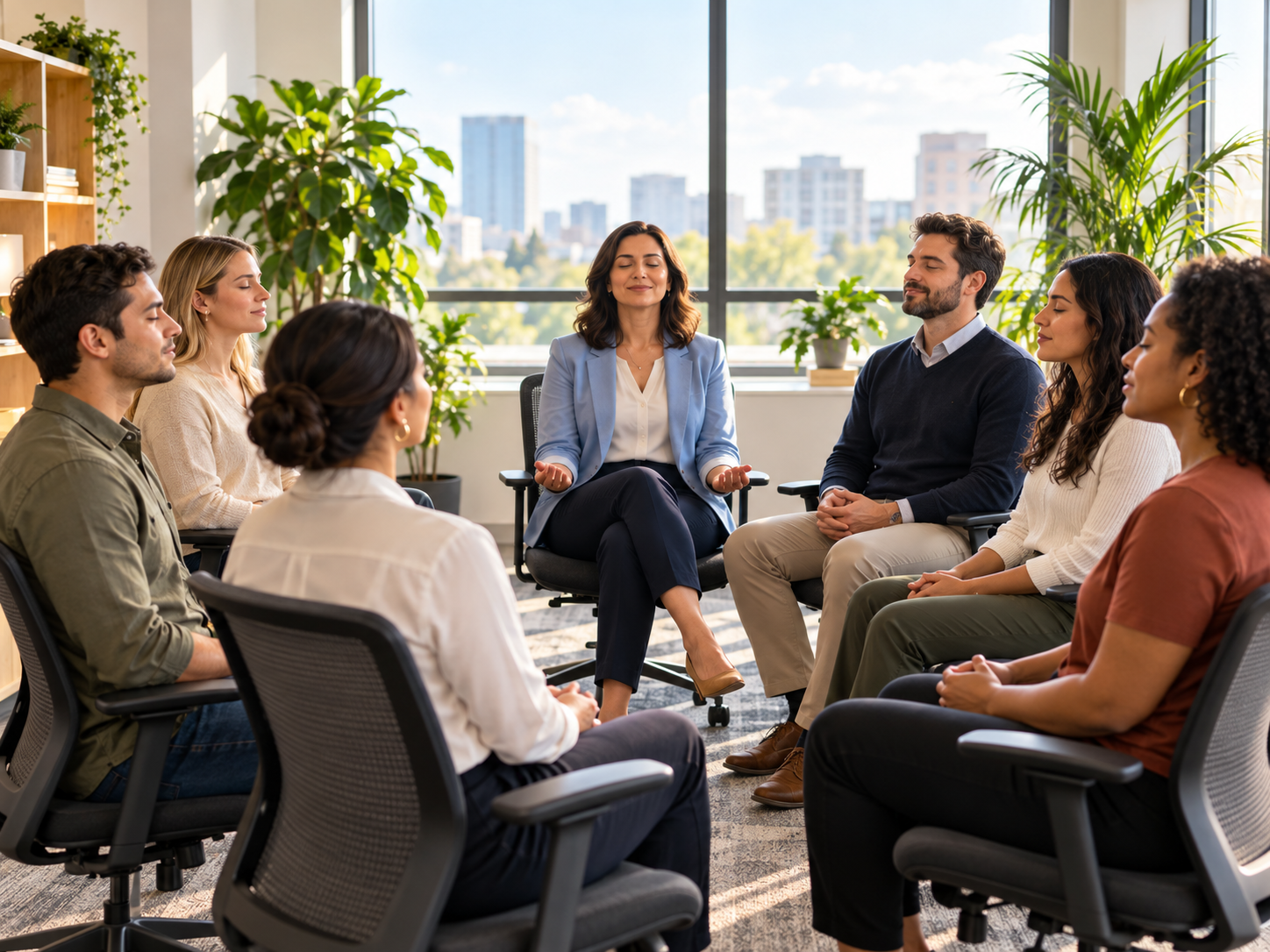 Sesión de mindfulness y manejo del estrés con colaboradores